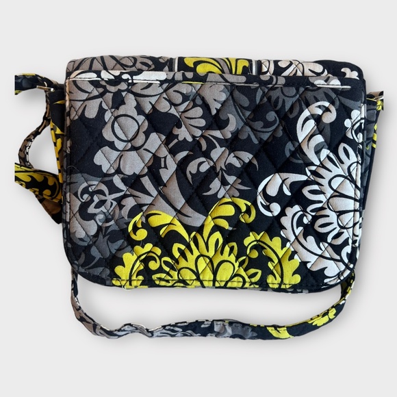 Vera Bradley Baroque Front Flap Crossbody Purse Black Gray Yellow Floral - Picture 2 of 5